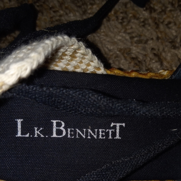 NWOB L.K. Bennett Black Canvas Espedrille Wedge Sandals Size 36 - Picture 4 of 6